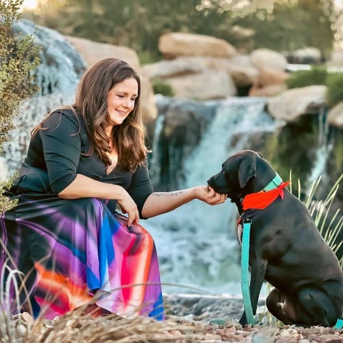 Photoshoot with Kristie and her training demonstration dog Apollo a black pitbull mix.