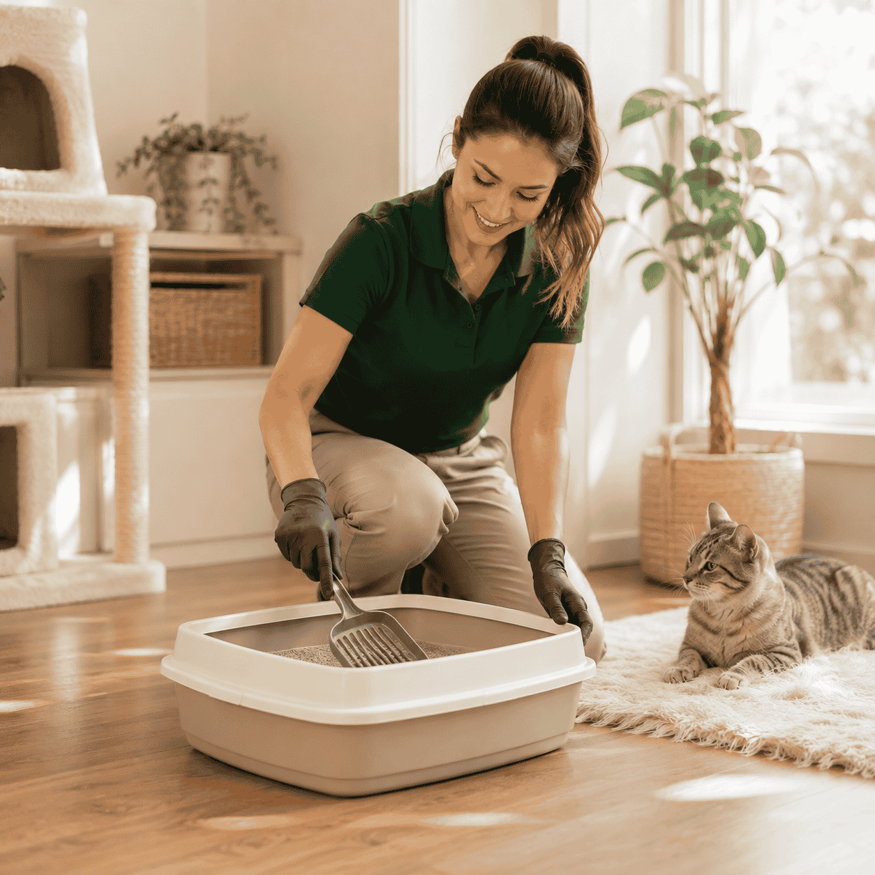 FurBabies & Friends team member performing a cat litter box cleaning service in Glendale, AZ.