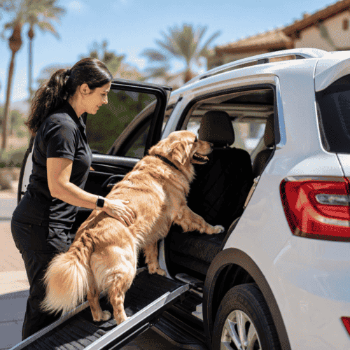 FurBabies & Friends pet sitter providing pet transportation services for a golden retriever in Glendale, AZ.