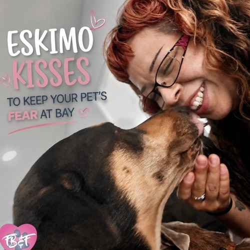A FurBabies & Friends pet sitter receives affectionate nose-to-nose kisses from two dogs.
