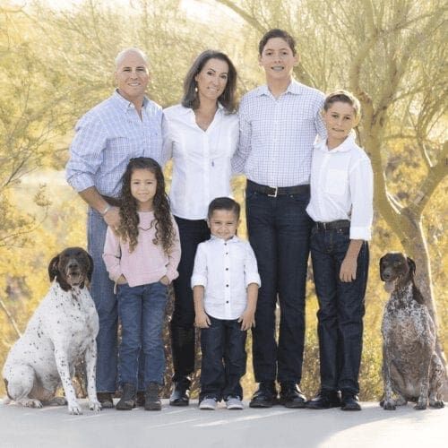 Furbabies & Friends 2022 Fall Family Photoshoot captured an adorable family and their two German Shorthair Pointers during professional family photoshoot in Glendale, AZ.