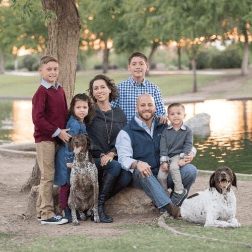Furbabies & Friends 2022 Fall Family Photoshoot captured an adorable family and their two German Shorthair Pointers during professional family photoshoot in Glendale, AZ.