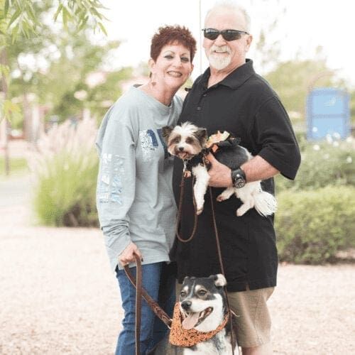 Furbabies & Friends 2022 Fall Family Photoshoot pet parents and their two dogs loved their professional family photo shoot in Glendale, AZ.