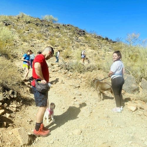 FurBabies & Friends group training class participants on a walk and train hike in Glendale, AZ.