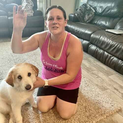 Positive reinforcement dog trainer showing training skills with a Husky puppy in Peoria AZ